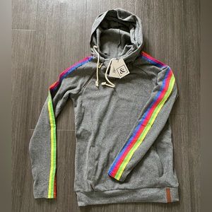 Ampersand Avenue Rainbow Sleeve DoubleHood Sweatshirt Hoodie XS NWT